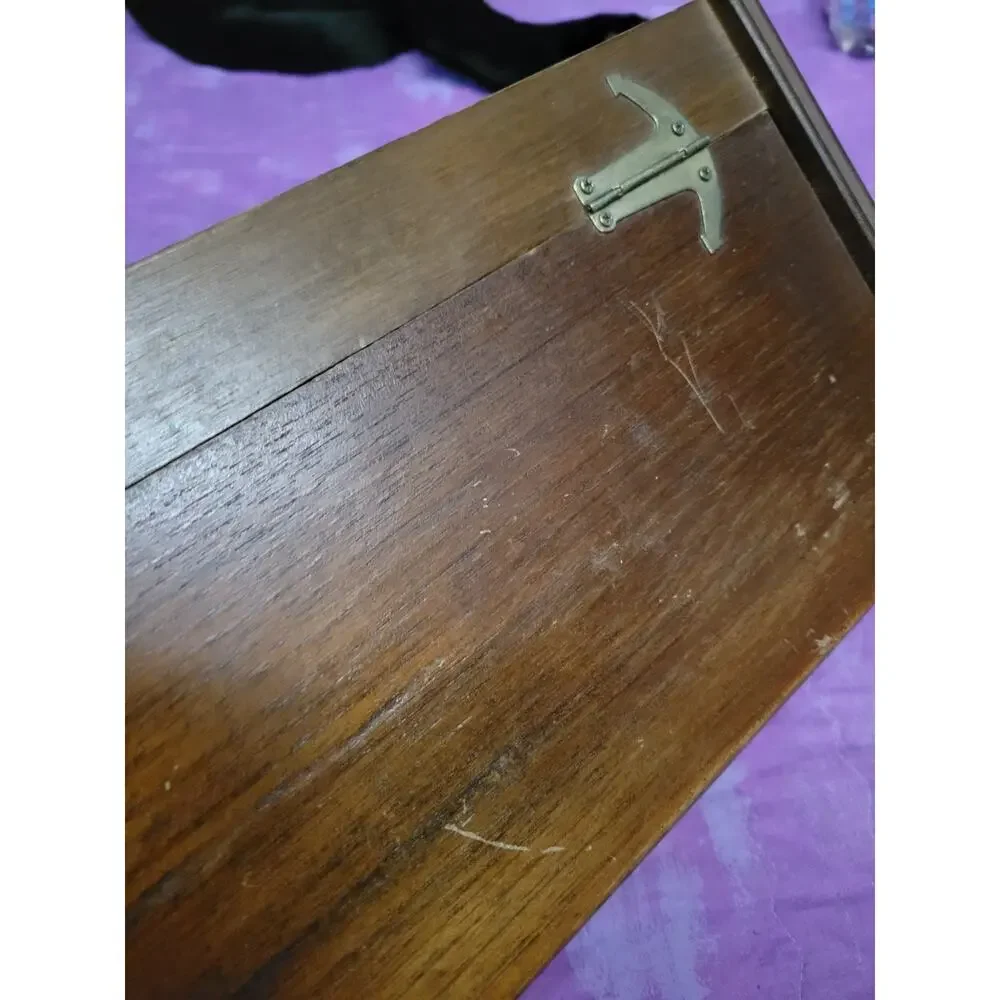 VTG Wood Jewelry Box Chest Brass Velvet Interior Valet Men MCM Anchors